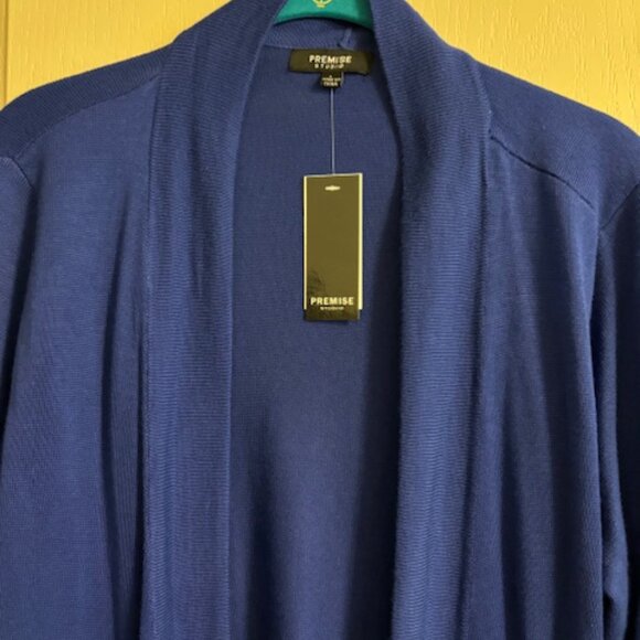 Premise Studio Women's L Open Front Blue Sweater Rayon/Nylon 3/4" Sleeves NWT - Picture 3 of 8